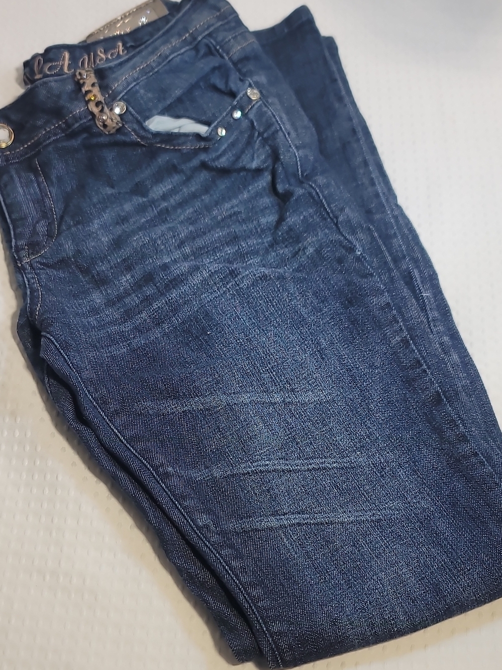 Grace in LA Dark Blue Skinny Jeans with Stud Accents